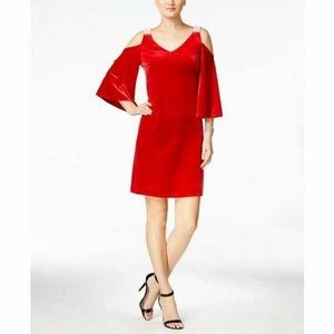 Red Velvet Cold Shoulder Dress